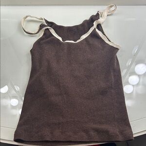 Brown Tank Top with Cream Trim Brandy Melville
